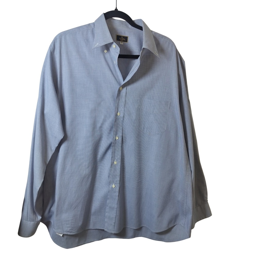 Fendi Camicie Mens Blue Micro Check Button Down Shirt Size 43 17 Made‎ in Italy